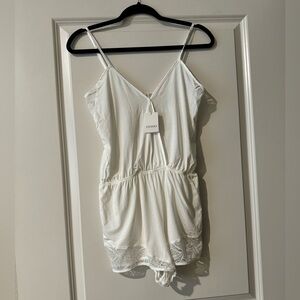 NEW Oysho Sleep Romper One Piece Lace Tank Pajamas Size Small White Bridal NWT